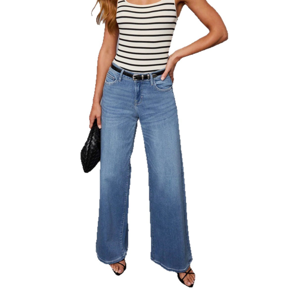 New stretch jeans for women from Europe and America are selling well. They are fashionable, stylish, commuter wide-leg jeans with washable stretch Item Picture