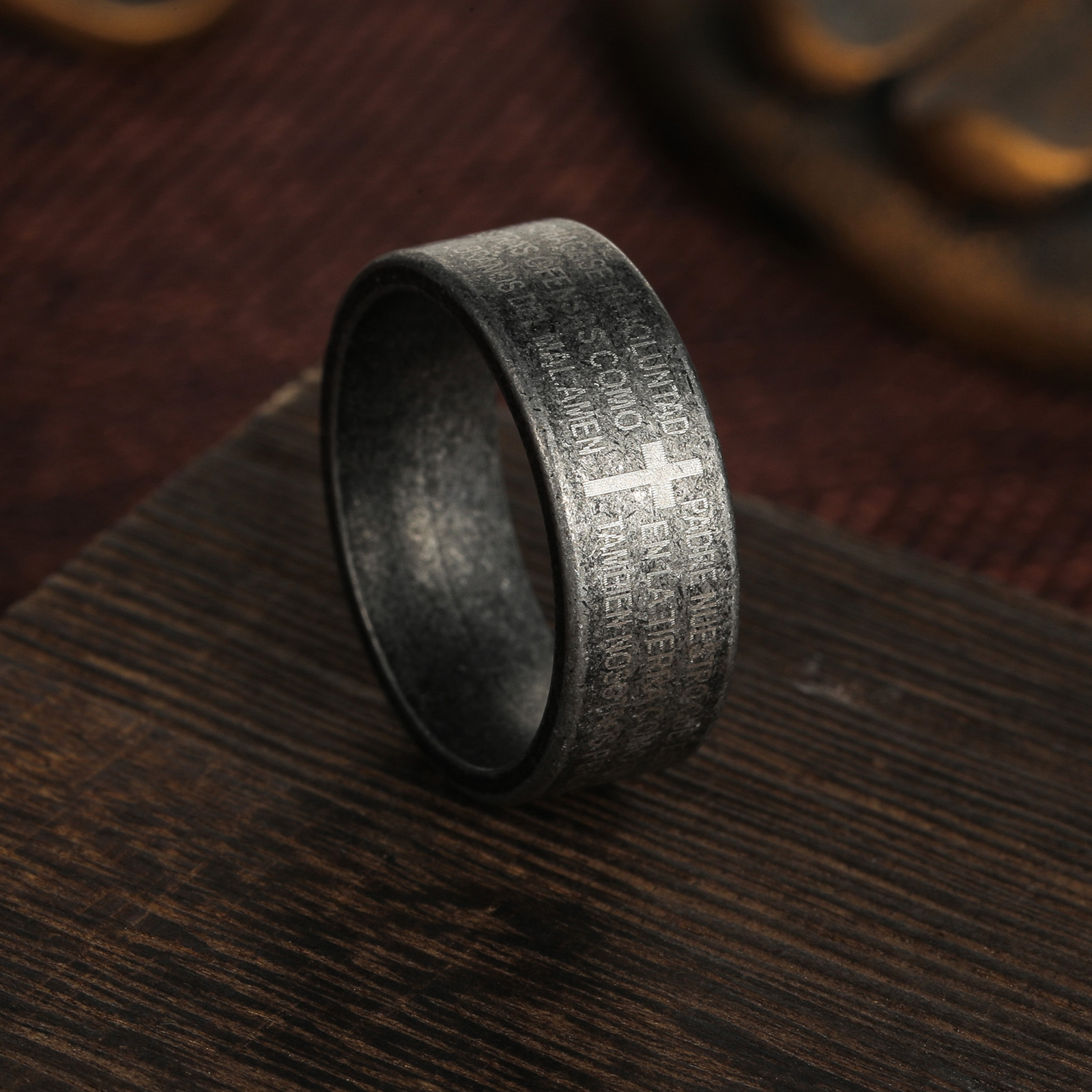 A retro style ring with English letters marked on it, a vintage silver titanium steel ring for men, which is a popular cross-border accessory from Europe and America details Picture