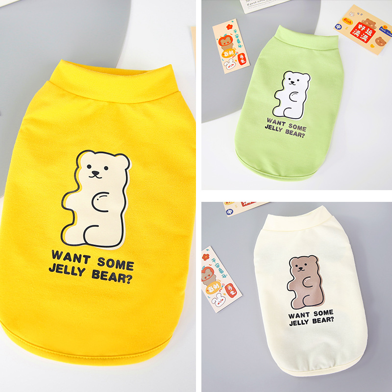 Cachorros 2022 nuevo primavera verano gelatina letras oso chaleco de dos piernas ropa de perro pequeño y mediano en stock cabello recto