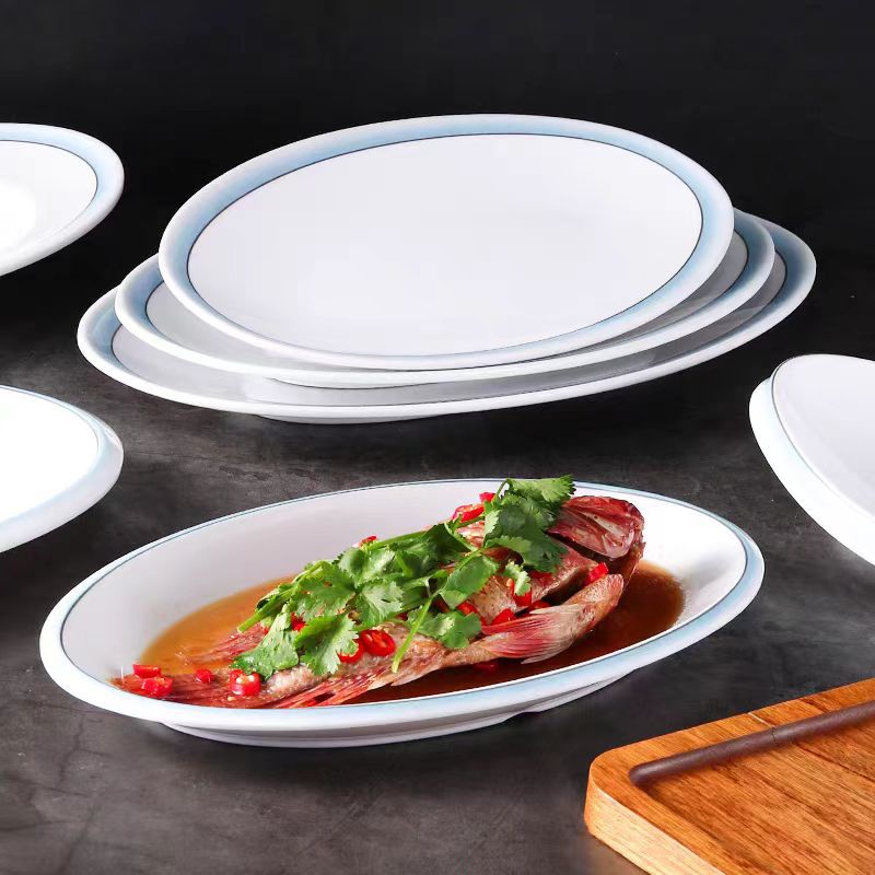 Placa de pescado micamine comercial imitación porcelana restaurante hotel hotel gran tamaño placa oval club mesa de banquete plato de plato Specification image
