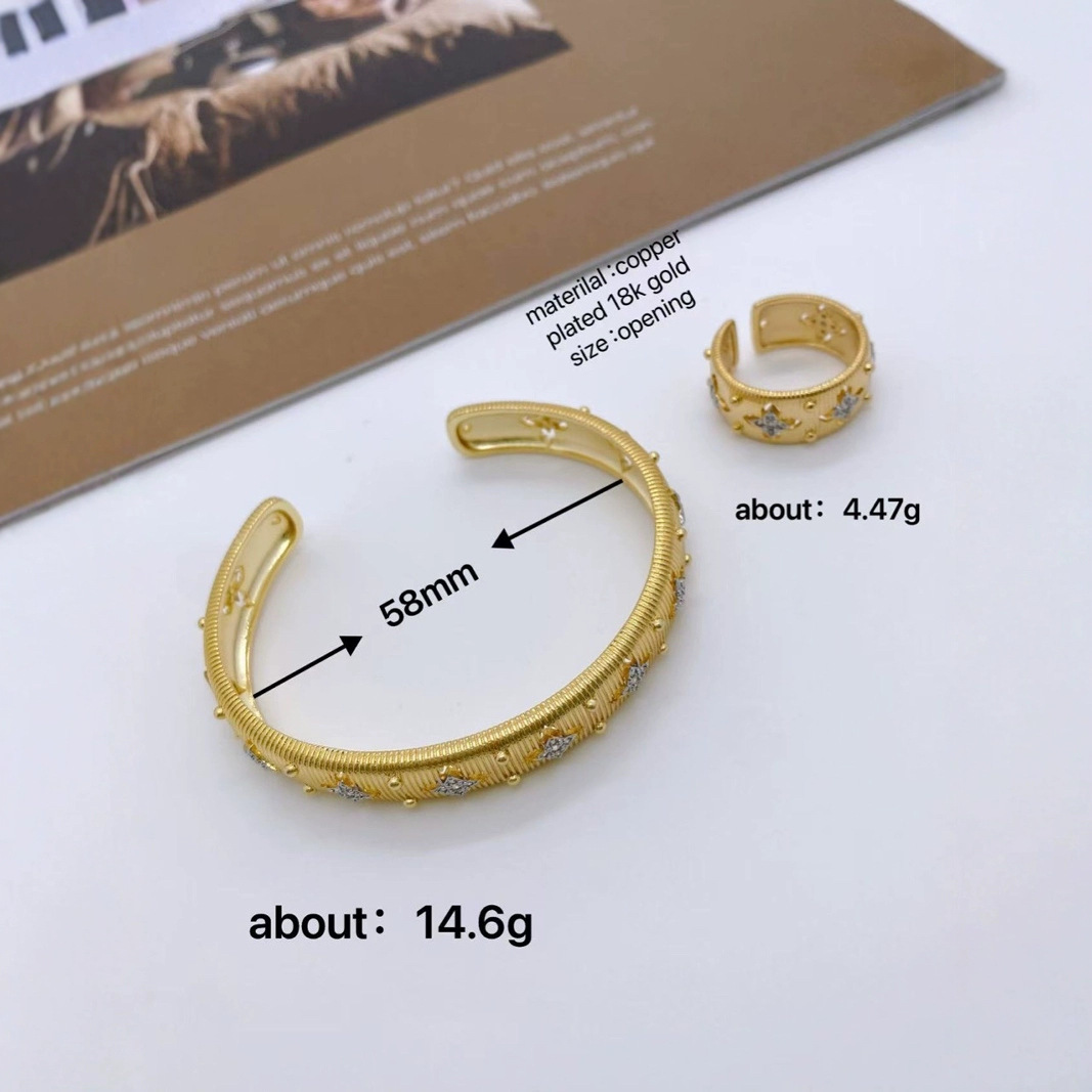 Wholesale of Italian hand-brushed court-style two-color gold craft fabric rings and real gold electroplated bracelets Specification drawing
