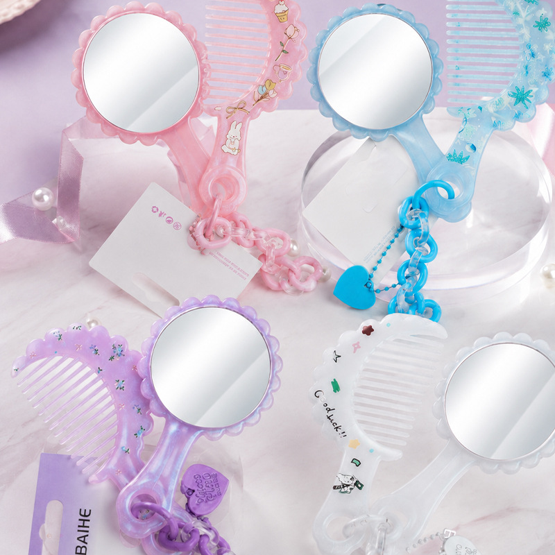 Baihe girly portátil cardado espejo set colgante cadena cuerpo maquillaje espejo bolsa colgante regalo