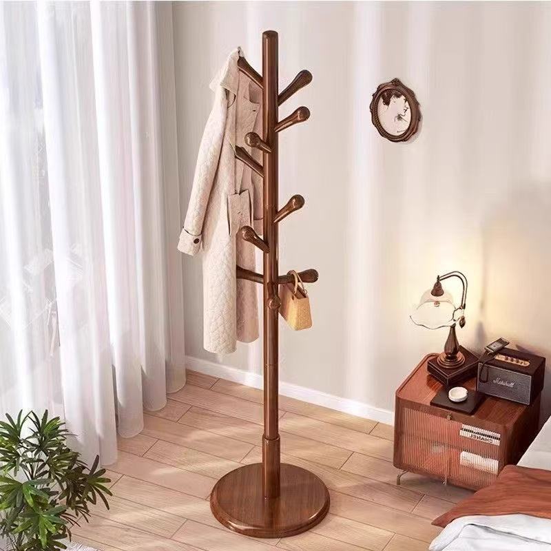 Solid wood coat hangers, floor-standing coat racks, bedroom household hanging clothes hangers, simple standing beech wood bag hangers for college students' dormitories details Picture