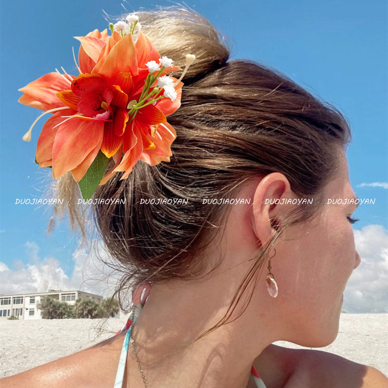 New multi-color lily flower hair clips, Hawaiian style realistic orchid headwear, high appearance level hair accessories, photo accessories Application Scenario