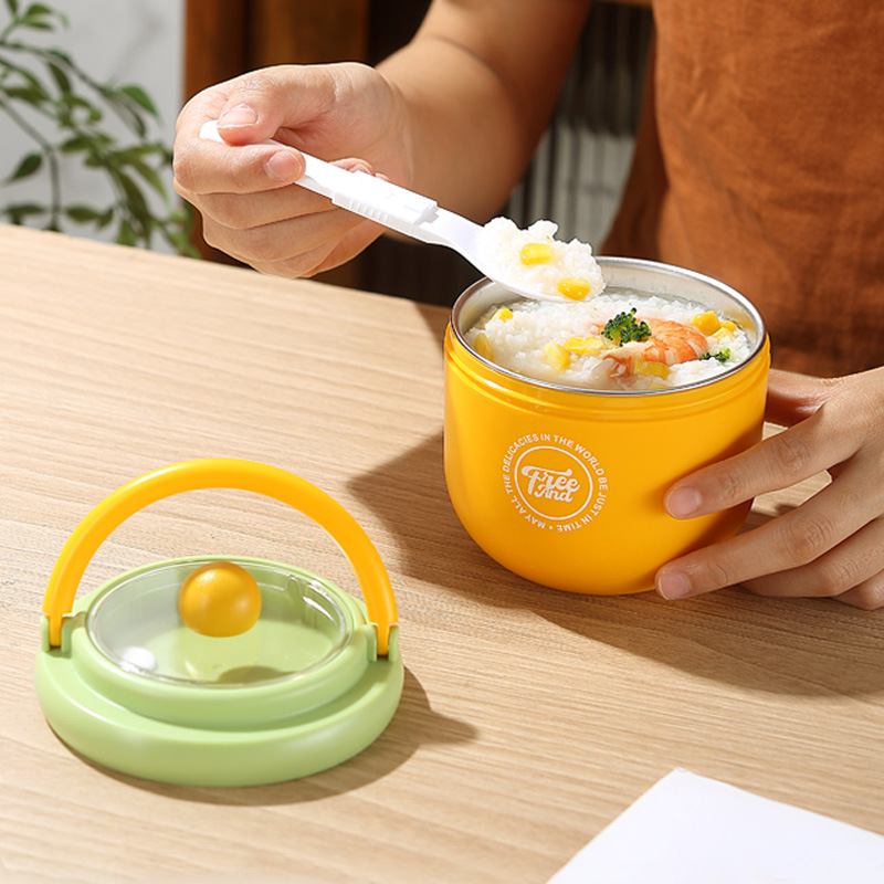 304 stainless steel portable milk cup with handle, covered spoon, breakfast cup, oat cup for students and office workers details Picture