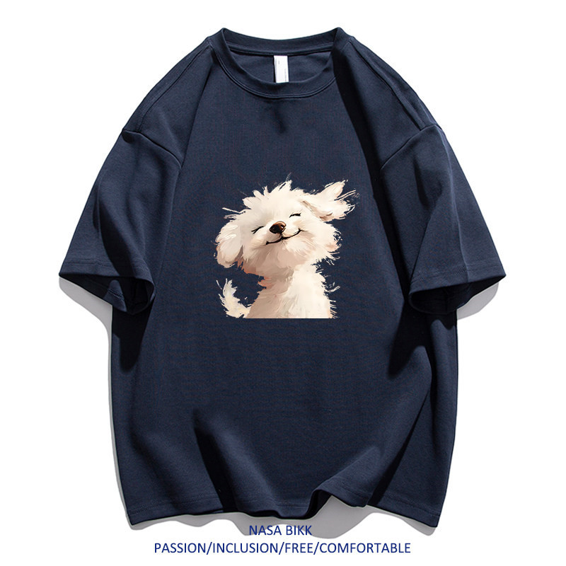 潮流小狗印花男式短袖T恤夏季宽松纯棉圆领情侣款休闲上衣新款