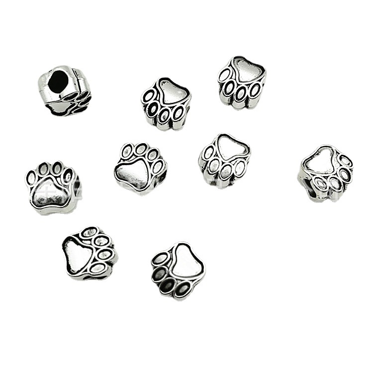 Cross-border Little Bear Paw Large Hole bead cartoon animal alloy bracelet and bangle diy Handcrafted ancient method loose bead jewelry accessories Item Picture