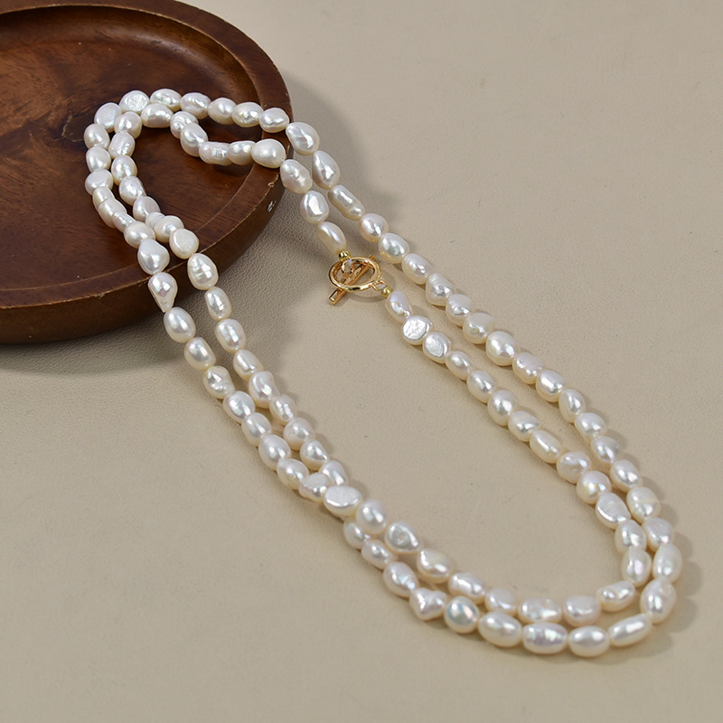 毛衣链天然珍珠项链长款OT扣时髦法式复古异形珍珠百搭休闲长链女