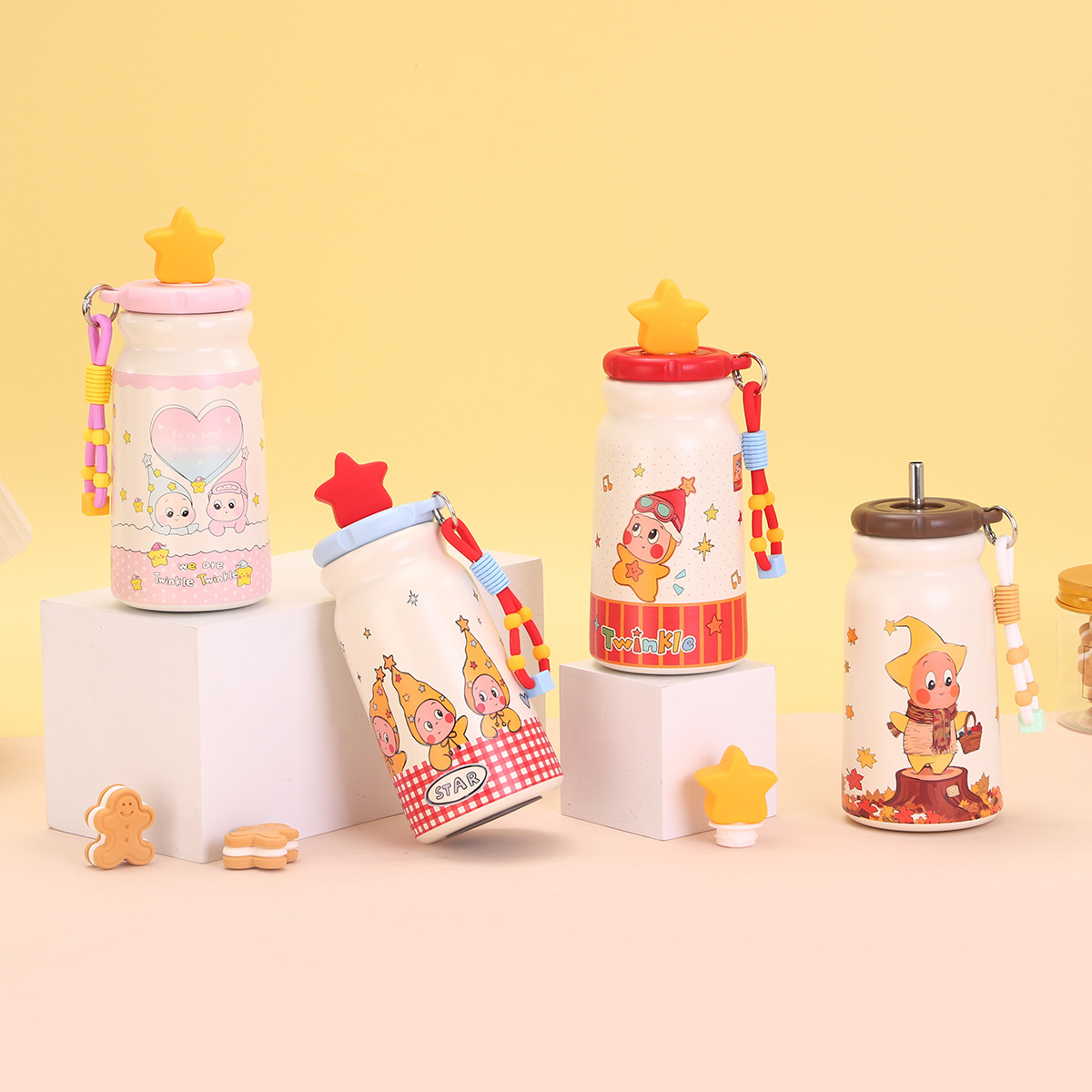 Cartoon Star person water cup, insulated cup, 316 stainless steel children's insulated cup, large capacity girls' high school appearance level straw cup Specification image