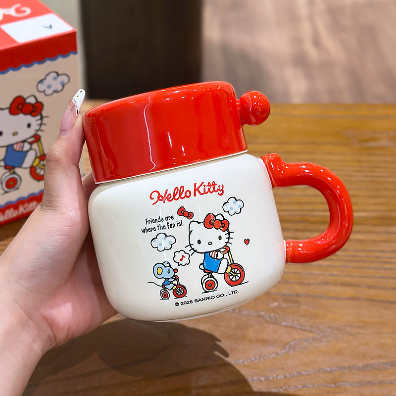hellokitty water cup, women's household mug, high appearance level, cute covered cup, ceramic office Application Scenario