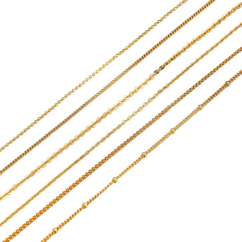 Copper gold-plated plain chain, single chain for men and women, Chopin chain, O-shaped chain, side chain, collarbone chain, plain chain, sand gold chain necklace Item Picture