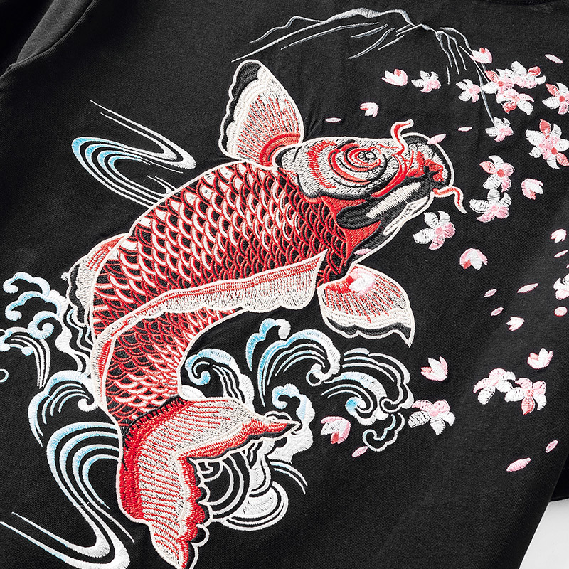 Summer new Chinese-style heavy embroidery carp pure cotton loose ethnic style men's short-sleeved T-shirts for men and women Application Scenario