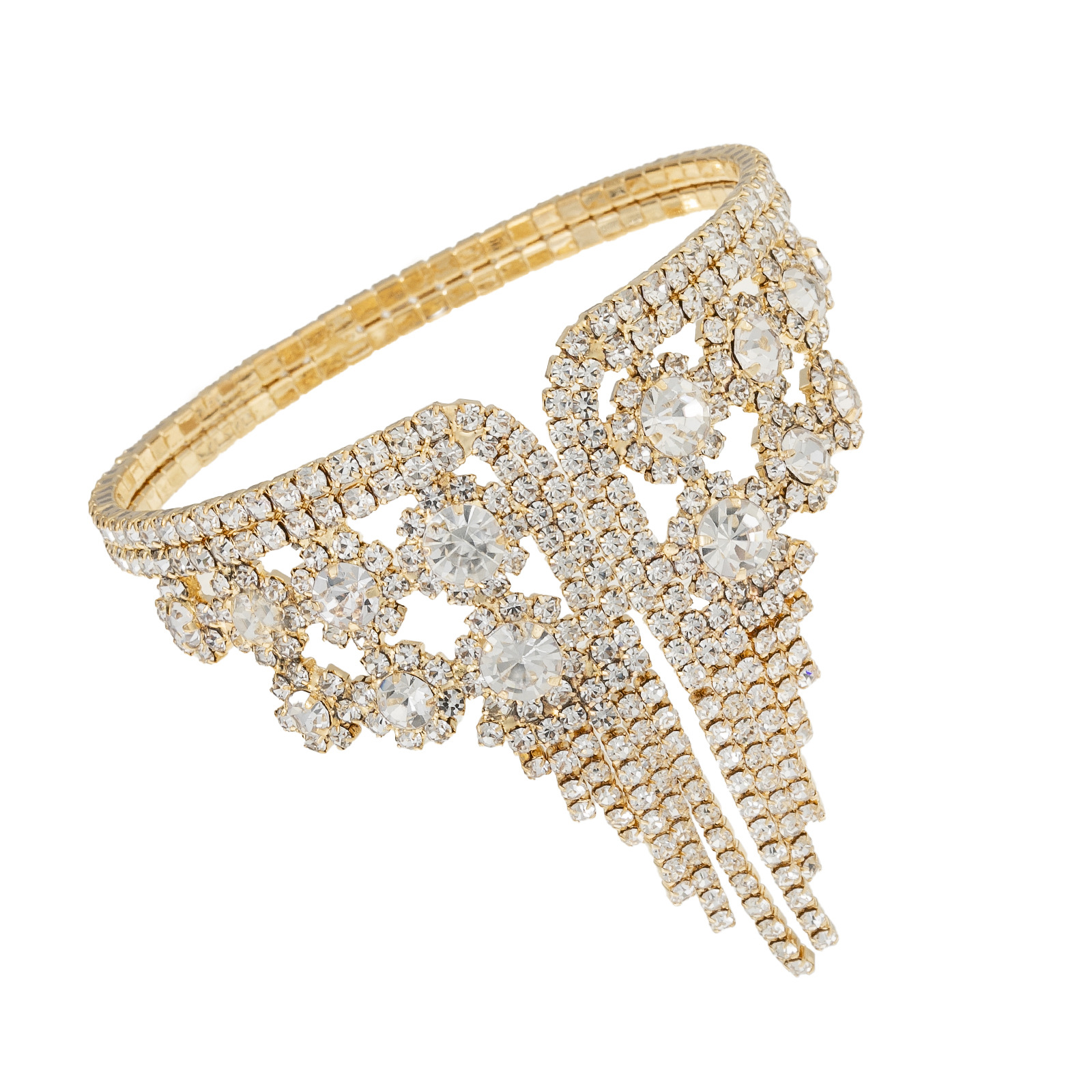 欧美跨境时尚多排水钻流苏钢丝手镯女夸张个性走秀晚宴宴会手饰