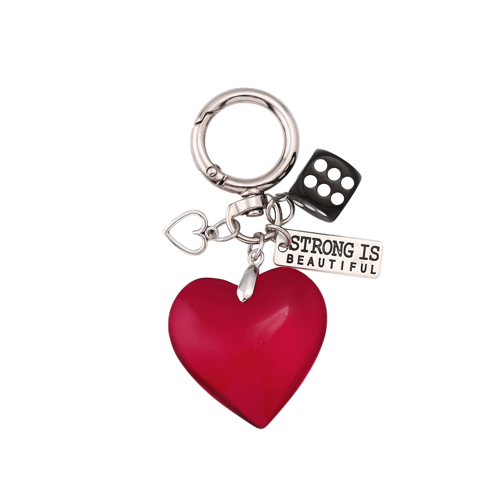 新款日韩ins树脂大号爱心钥匙扣骰子包包挂件挂坠情人节情侣挂件白底实物图