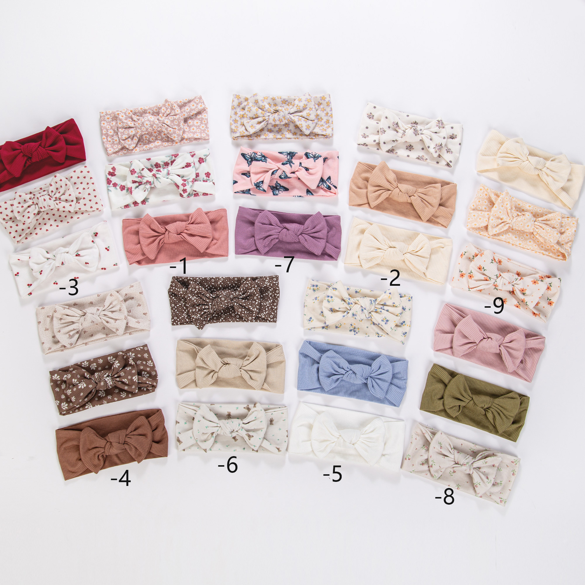 3pcs欧美新款儿童头饰超柔软印花坑条棉男宝宝蝴蝶结头带婴儿发饰白底实物图