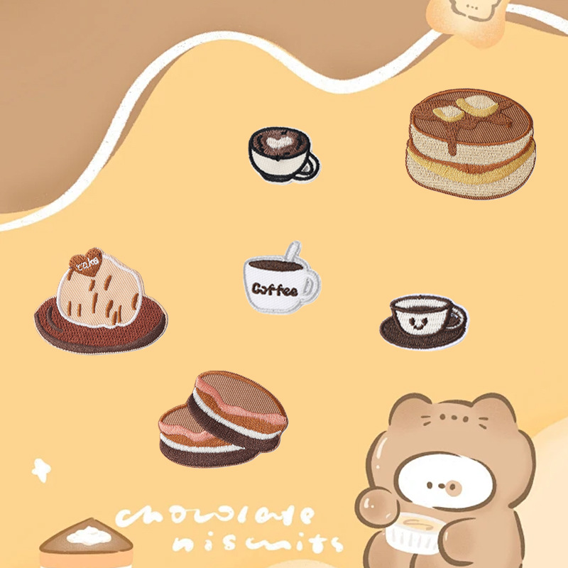 كعكة الكرتون الإبداعية ، القهوة ، التطريز ، الترقيع ، الإكسسوارات ، رقعة ذاتية اللصق ، الملصق ، الشركة المصنعة لإكسسوارات ملابس الأطفال بالجملة
