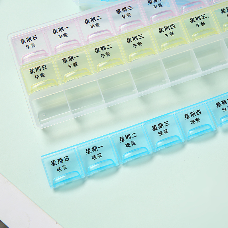 3排21格翻盖式七彩21格药盒便携式塑料药盒细节图