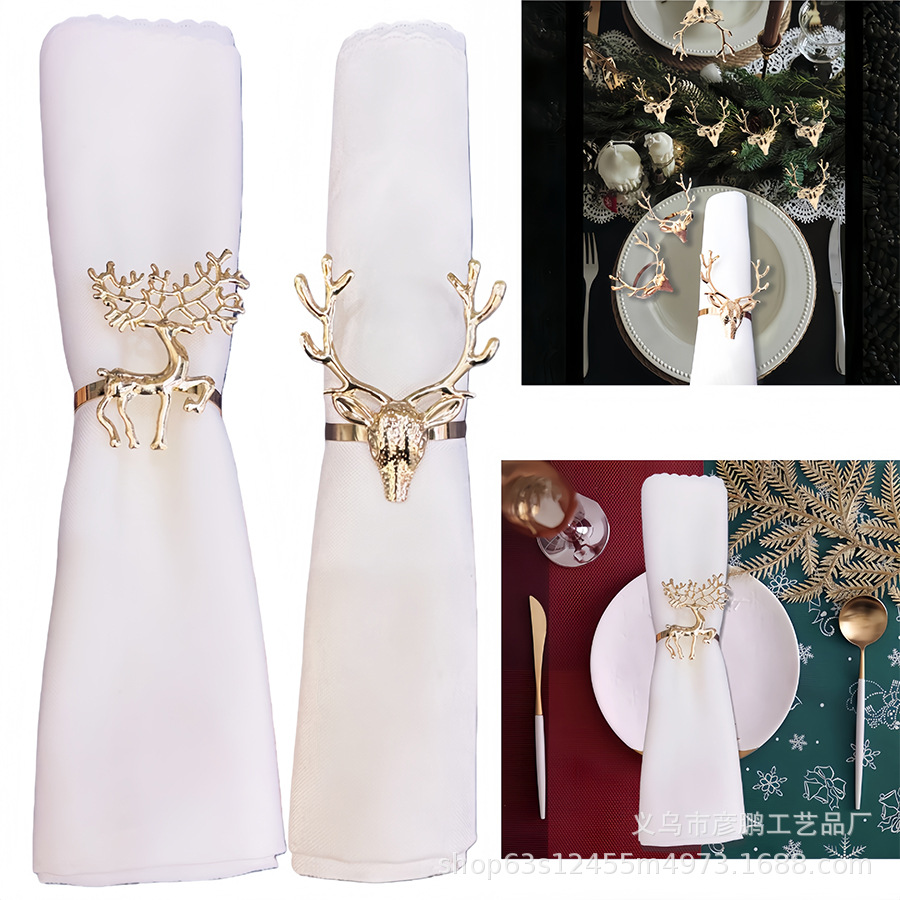 Cross-border Christmas reindeer napkin ring Hotel Festival Dinner fixed buckle Alloy napkin ring Christmas series Tissue paper buckle details Picture