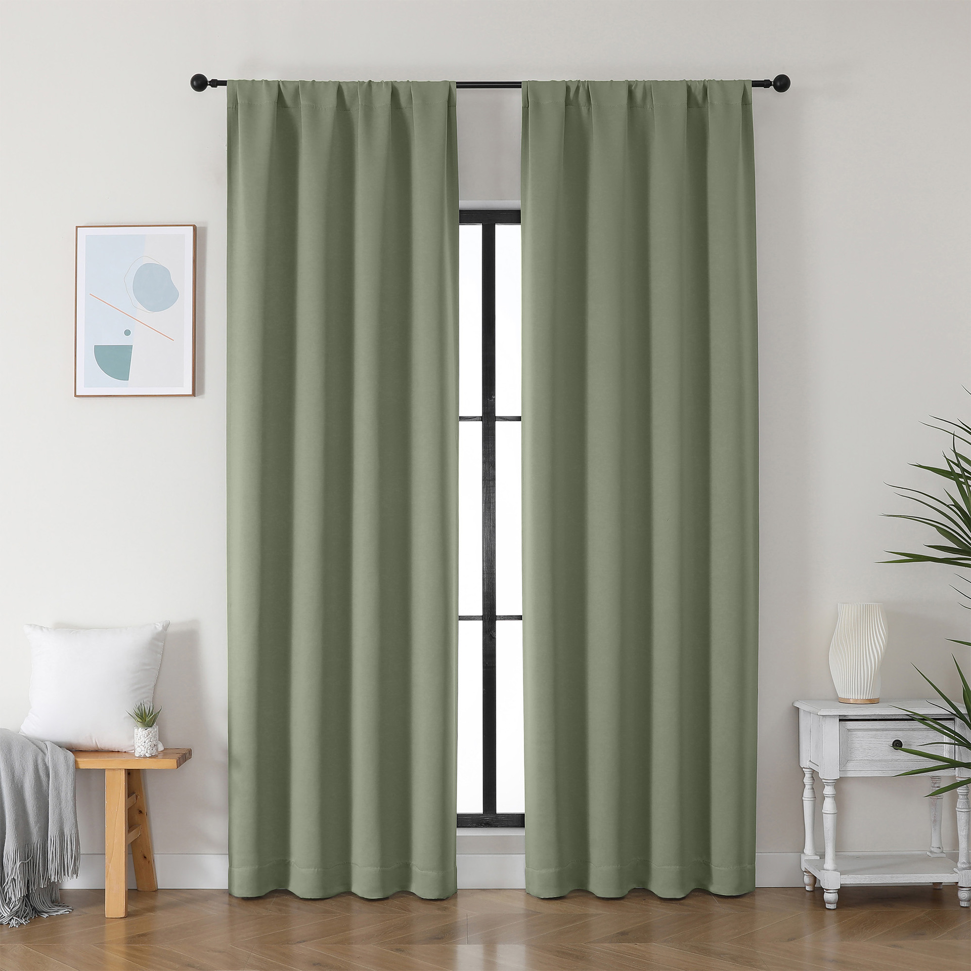 亚马逊热销成品窗帘半遮光窗帘卧室客厅家用简约窗帘绿色窗帘