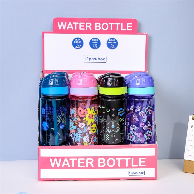 Children's cartoon spout water cup, summer primary school and kindergarten straw direct drinking cup, special convenient water bottle for school details Picture