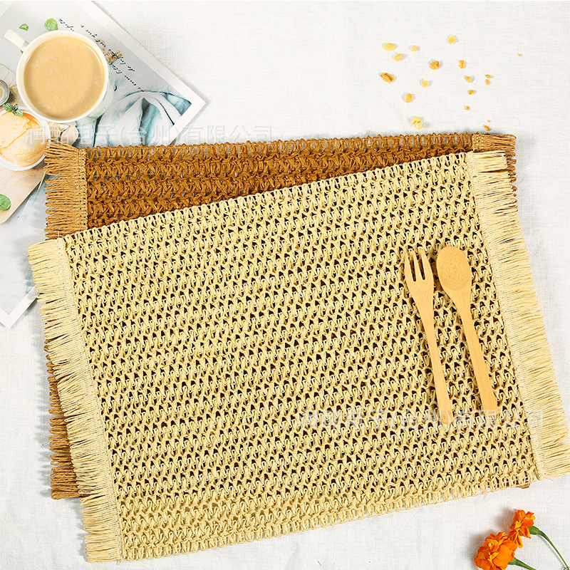 新款编织自然款式长方形45*30厘米流苏纸餐垫