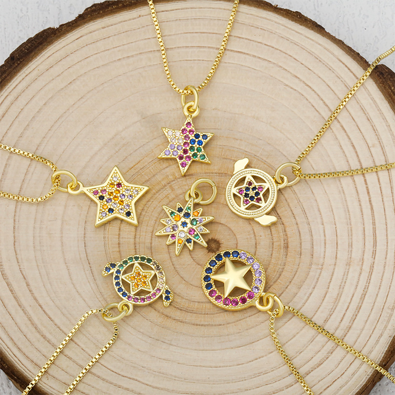 New cross-border Japanese and South Korean round zirconium five-pointed star pendant necklace accessory, fashionable and trendy DIY high-end necklace Specification drawing