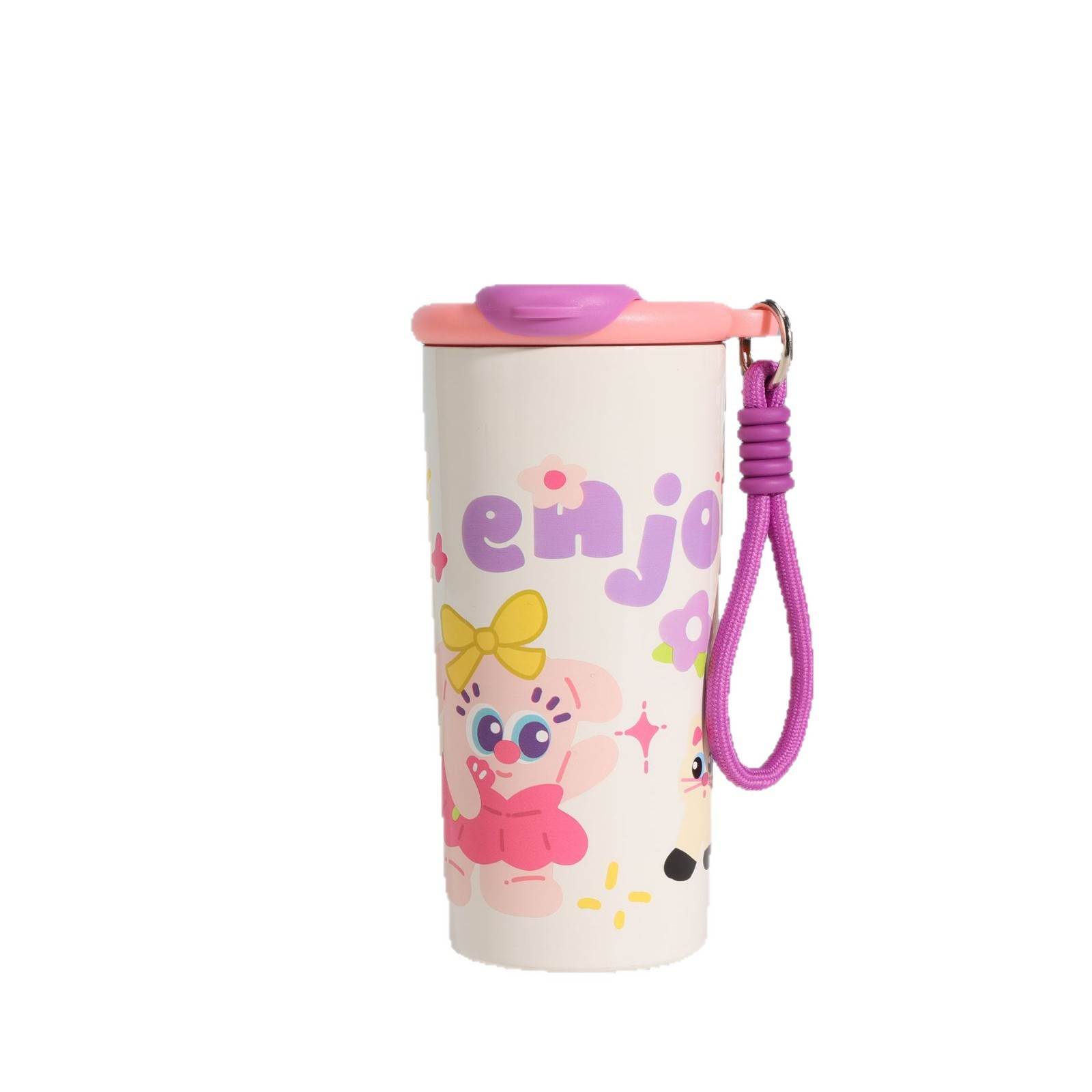 Cartoon colorful insulated cup, 316 stainless steel portable coffee cup, high appearance level for girls, cute straw for heat preservation Specification image