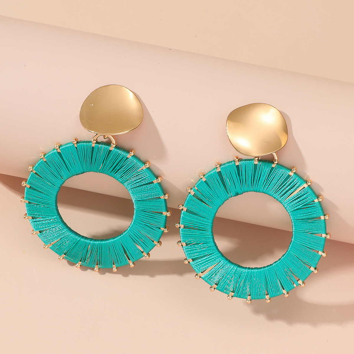 2022新款欧美风夸张合金耳环圆形手工编织耳环厂家批发轻盈圆圈