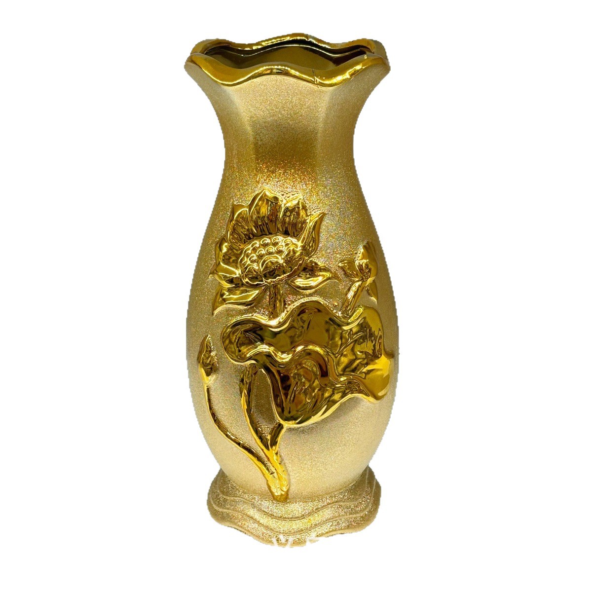 8寸寺庙黄金色银花瓶寺院专用鎏金供佛瓶复古浮雕陶瓷插花净瓶摆白底实物图