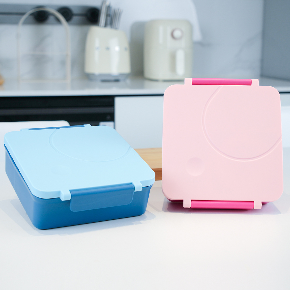 Cross-border plastic children's lunch box, food-grade, microwave oven-safe, compartments lunch box, stainless steel insulated jar, bento box details Picture