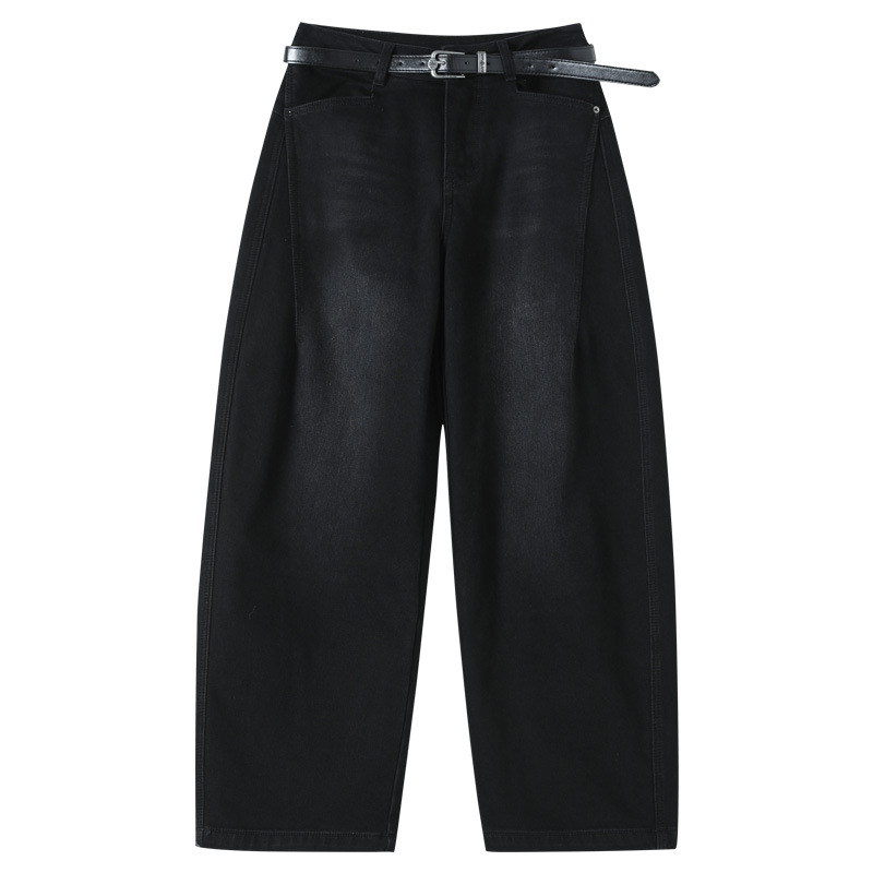 Light blue denim curved knife pants for women, fleece and thickened, 2025 winter new style loose and slimming wide-leg jeans Item Picture