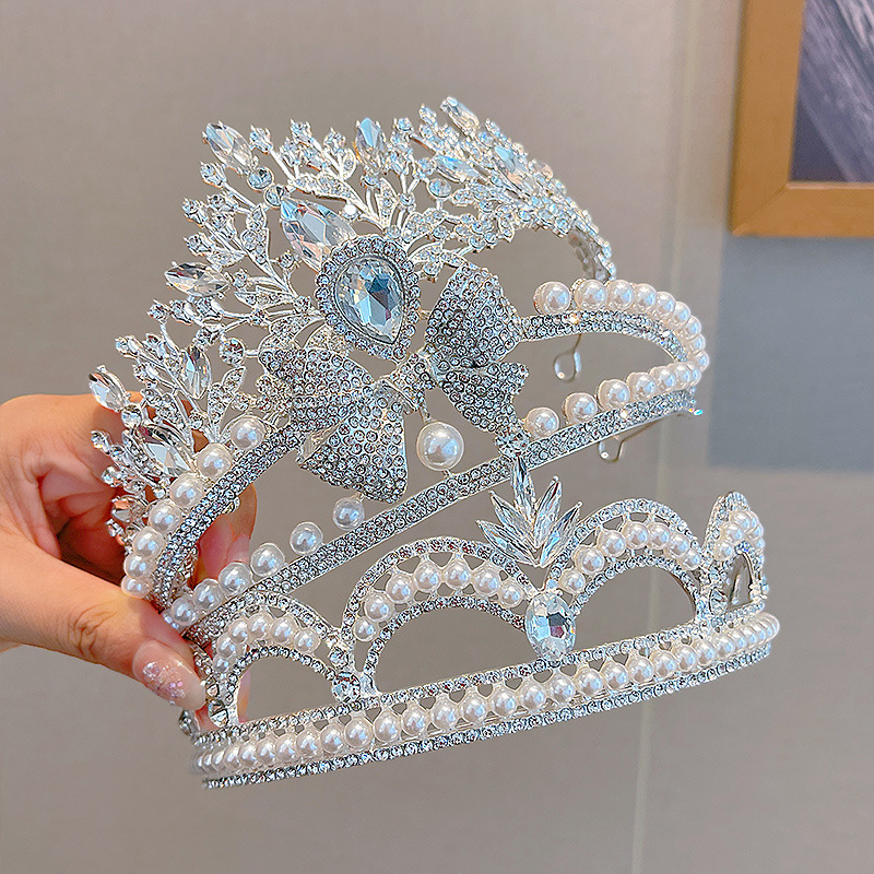 High-end crown headwear, princess children's light luxury crystal crown birthday gift, girls' Children's Day performance headwear and hair accessories full figure