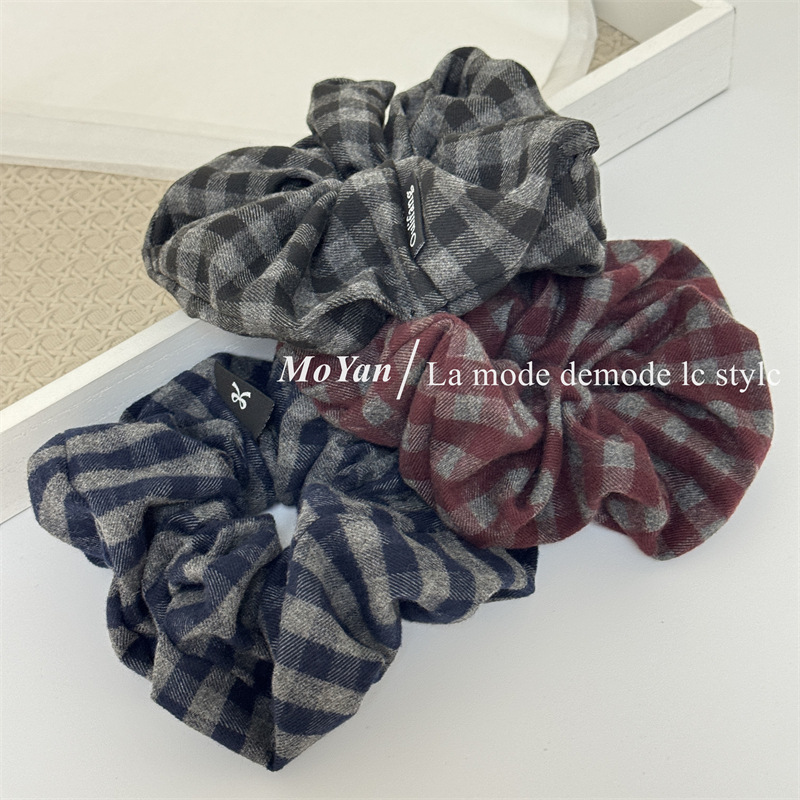 Korean-style fabric checkered large intestine hair band, female artistic temperament, hair tie, hair flower, bun, hair band, hair tie
