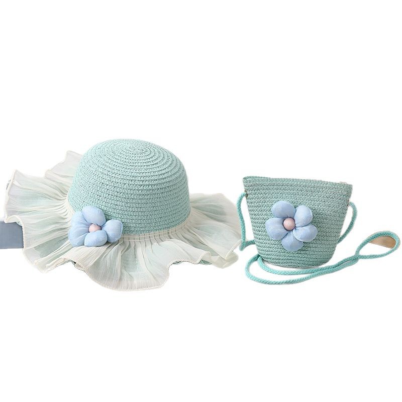 Verano sombreros de paja para niñas princesas playa playa protección solar sombrero de flor de encaje para niños gorra de visera grande Item Picture