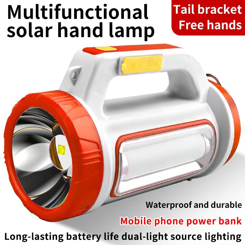 High-intensity flashlight, LED multi-functional outdoor emergency portable searchlight, solar USB charging, side light for camping Item Picture