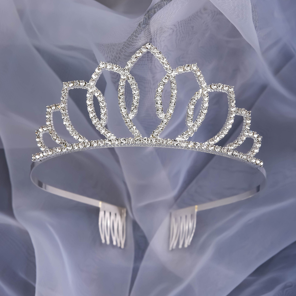 新娘婚纱礼服银色金属发冠生日礼演出百搭水钻发箍水晶钻石皇冠