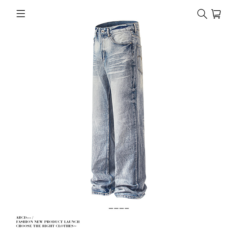 In the autumn of 2025, American-style washed distressed cat beard light blue jeans for both men and women, loose and versatile straight-leg long pants for cross-border use Specification image