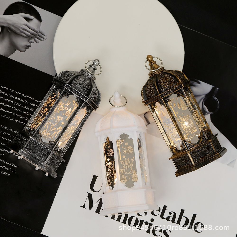 跨境圣诞节日塑料复古风灯小夜灯LED电子蜡烛灯装饰工艺品摆件