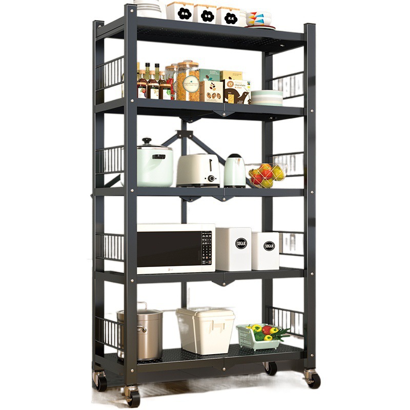Kitchen folding storage rack, floor-standing multi-layer microwave oven and oven storage rack, no installation of shelves, cookware and pot rack, Yunbang Item Picture