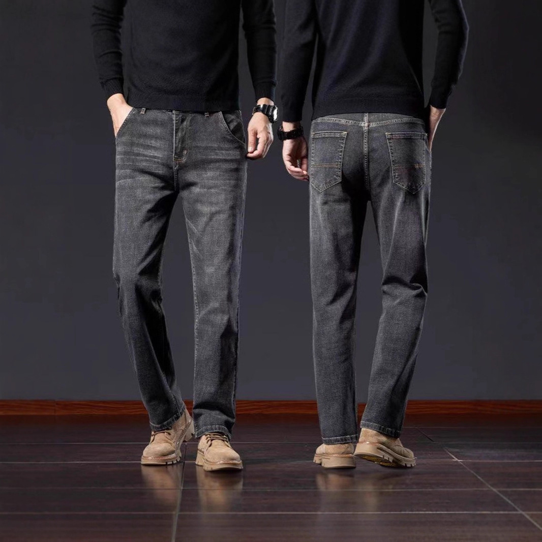 Men's loose straight-leg jeans for autumn and winter, 2025 new large-sized casual, fleece and thickened business elastic dad pants Specification image