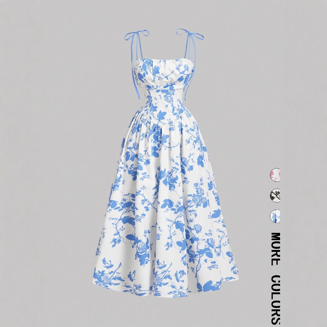 Amazon 2026 New European and American women's floral print halter back-to-school dress, summer sun dress, spring wear details Picture