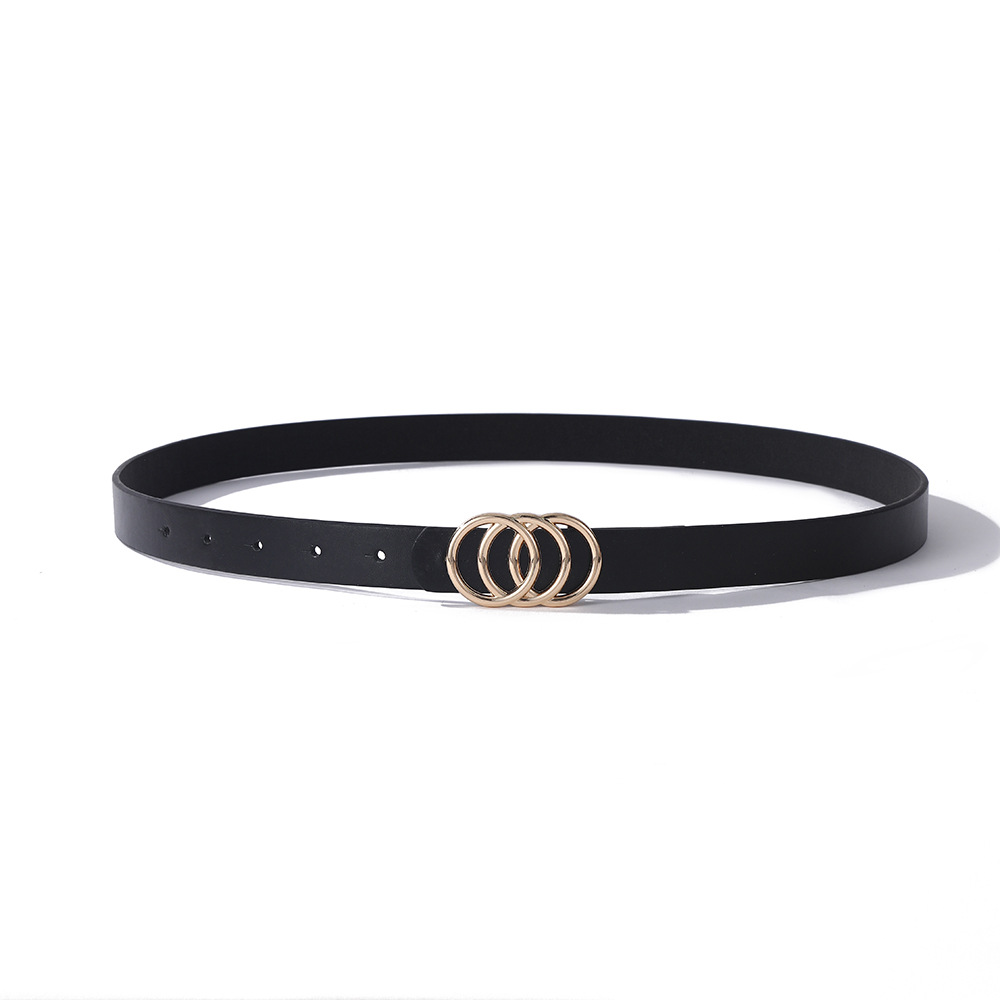 New women's three-loop alloy buckle belt, simple and fashionable denim belt, high-end and versatile coat waist chain details Picture