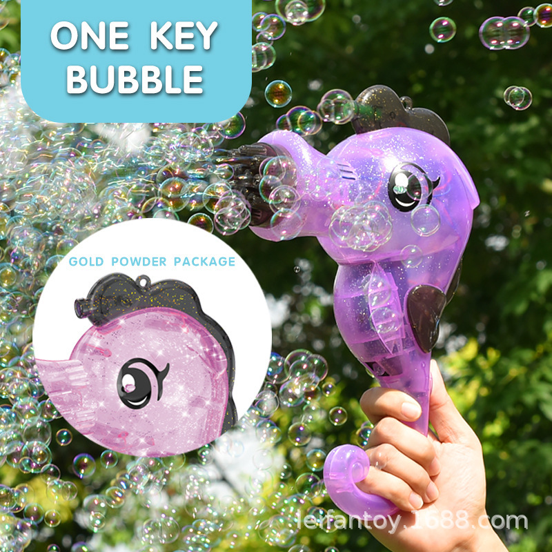 New 9-hole bubble machine, 13-hole seahorse transparent projection with light bubble gun, children's electric bubble machine toy Application Scenario