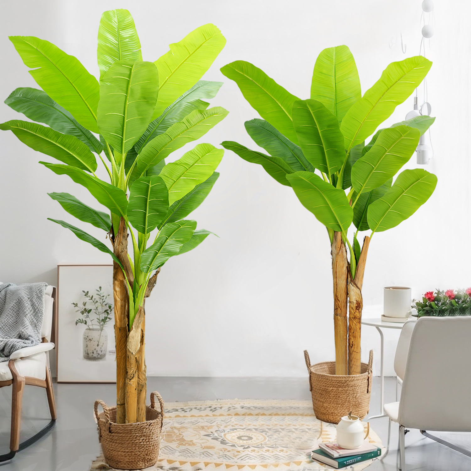 Wholesale of large-scale artificial plants, such as banana tree potted plants, indoor display Windows, floor-to-ceiling decoration, tropical green plants, and banana tree bonsai Application Scenario