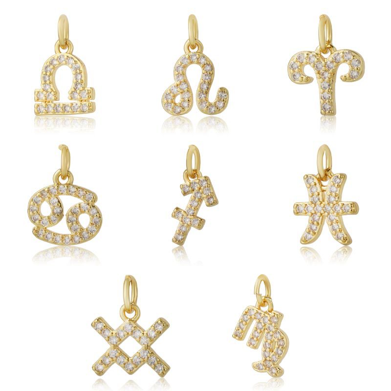 Twelve zodiac sign small pendants, earrings, pendants, Leo micro-inlaid zircon DIY bracelet, necklace accessories details Picture