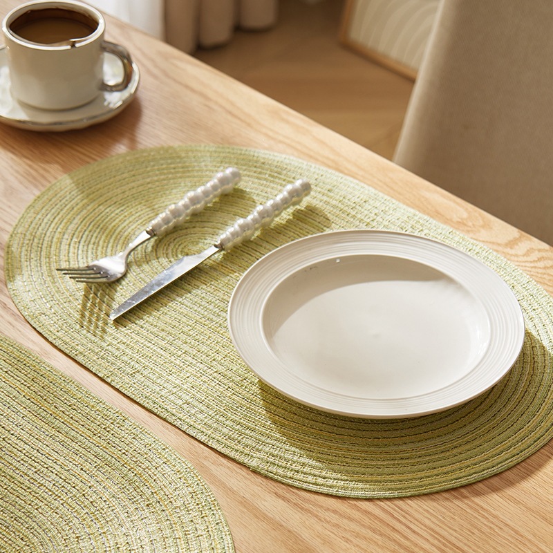 春夏新款北欧简约涤棉餐垫耐用杯垫酒店装饰西餐垫彩色椭圆咖啡垫