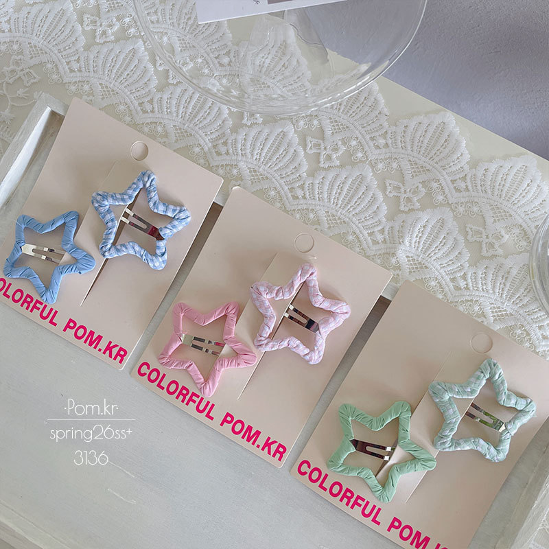 新款韩版奶huhu五角星发夹手作缠绕掰掰夹儿童对装刘海夹甜美发饰