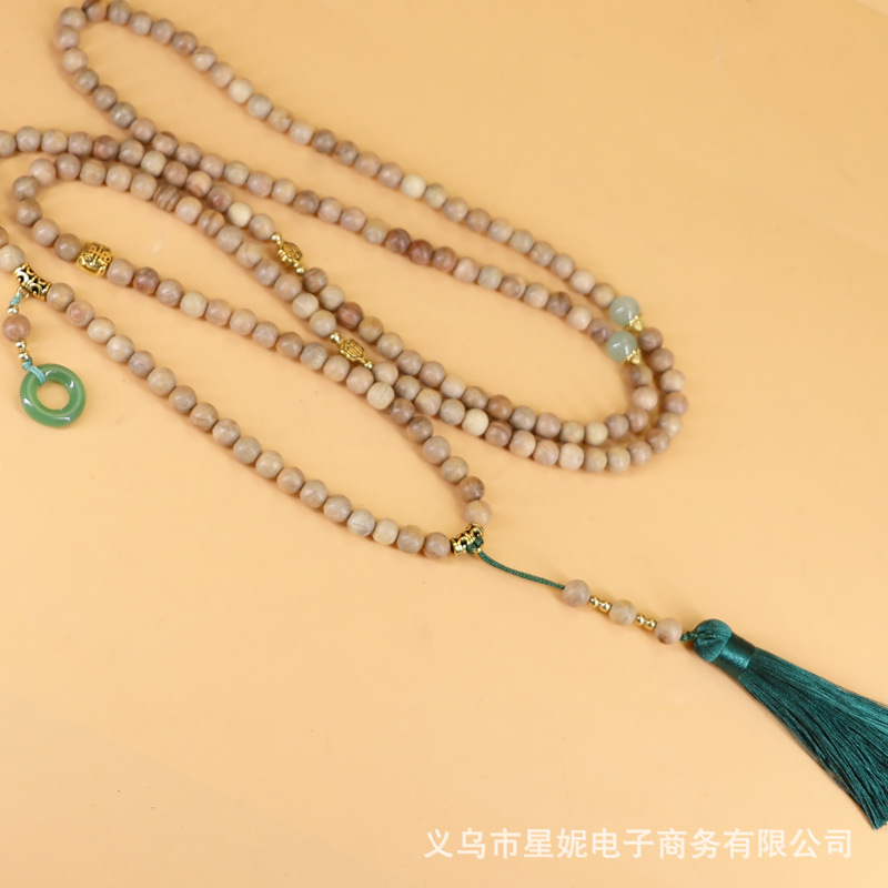 New Chinese-style retro beaded crossbody chain, high-end Chinese style, niche Buddhist bead necklace, long tassel cheongsam accessory Specification image