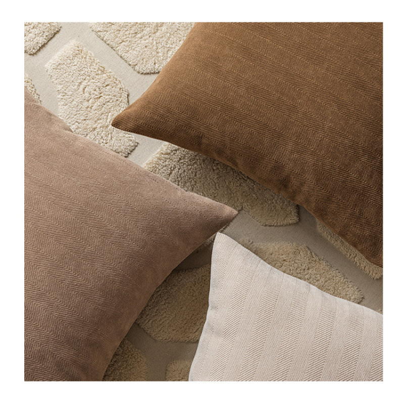 Solid color Chenille pillowcase, Nordic simple cream style, coffee-brown large cushion pillow, waist rest against the sofa back details Picture