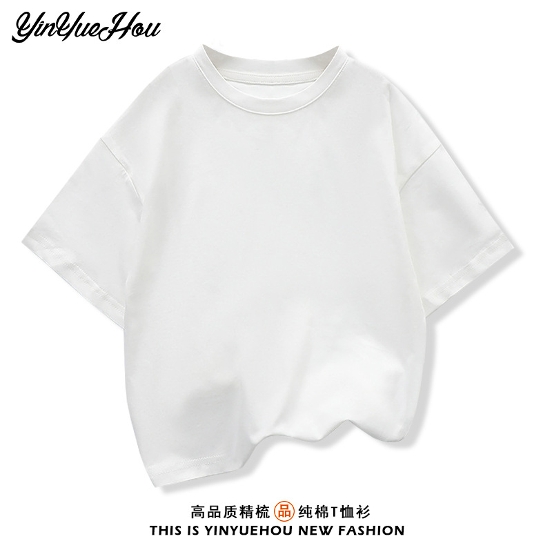 Wholesale of children's off-the-shoulder short-sleeved T-shirts for summer 2026, pure cotton round-neck loose base layer, student sportswear Application Scenario